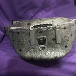 MCM Grey Visetos Logo Crossbody Belt Bag